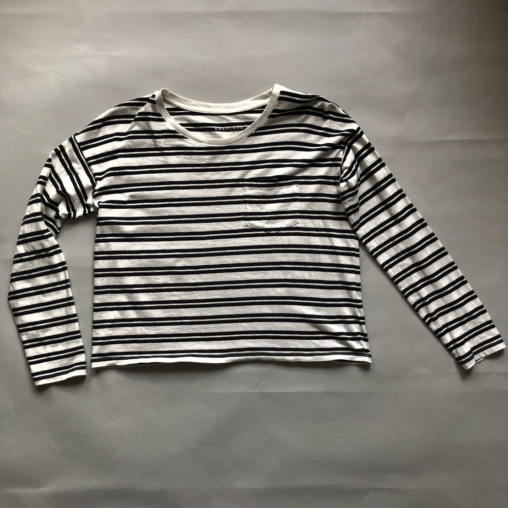 Everlane Black and White Striped Long Sleeve Tee